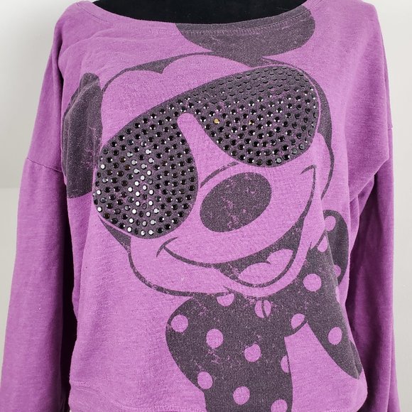 Disney Sweaters - Disney Cool Sunglasses Mickey Mouse Cropped Purple Sweater
